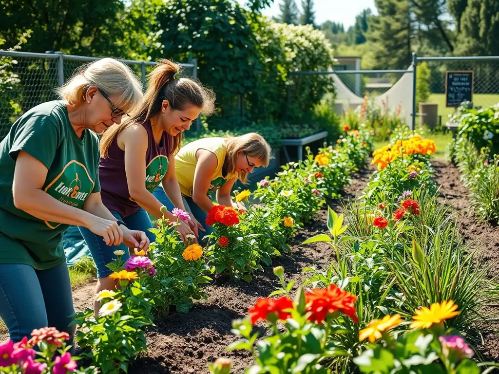 A photograph depicting volunteers working together on a community garden project, symbolizing the Canadian Unitarian Council's commitment to local engagement and environmental stewardship.