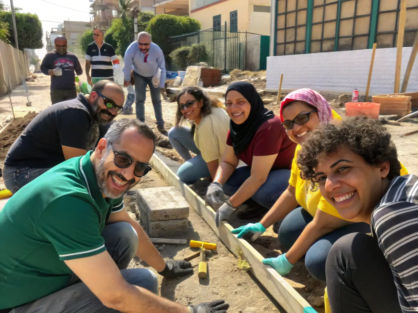 A diverse group of people working together on a project, symbolizing collaboration and community engagement within the Canadian Unitarian Council.